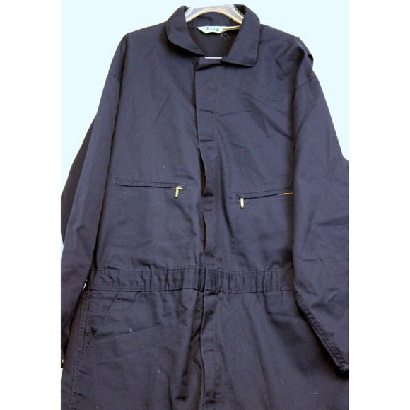 VTG Key Blue Mechanics Work Uniform Jumper Collared Button Zipper Pockets - Picture 2 of 7